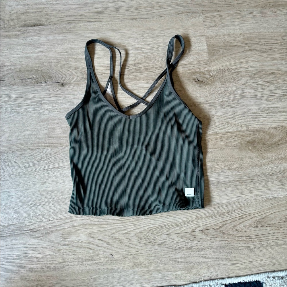 Vuori Olive Ribbed Strappy Crop Tank